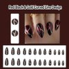 ANDGING Red Black Press on Nails Almond Short Medium Fake Nails with Gold Curved Line Design Coffin Gel Glue on Nails for Women Acrylic False Nails with Glue Stick on Nails for Wedding Birthday CLK58