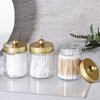 Komashr Apothecary Jar Canisters Bathroom Vanity Organizer - Qtip Holder Storage Organizer Countertop -Stainless Steel Lids &Cute Stickers for Qtips,Cotton Swabs,Makeup Sponges,Floss(3 Pack ) (Gold)