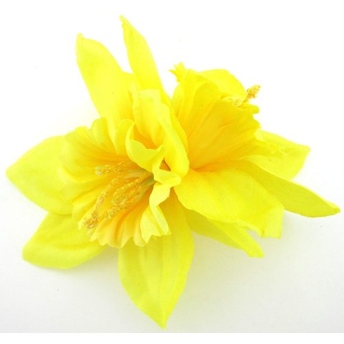 Double Yellow Daffodil Silk Flower Hair Clip with Teeth