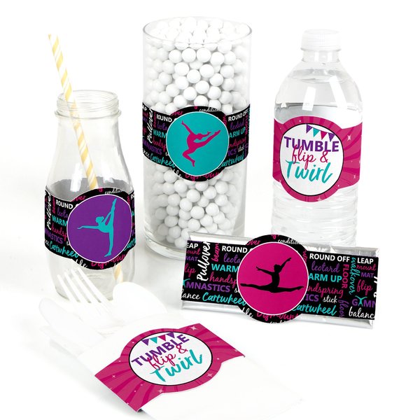 Tumble, Flip & Twirl - Gymnastics - DIY Party Supplies - Birthday Party or Gymnast Party DIY Wrapper Favors & Decorations - Set of 15