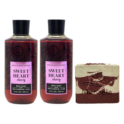 Bath & Body Works Sweetheart Cherry 2 Pack Body Wash Bundle with a Cherry On Top Bar Soap - Full Size