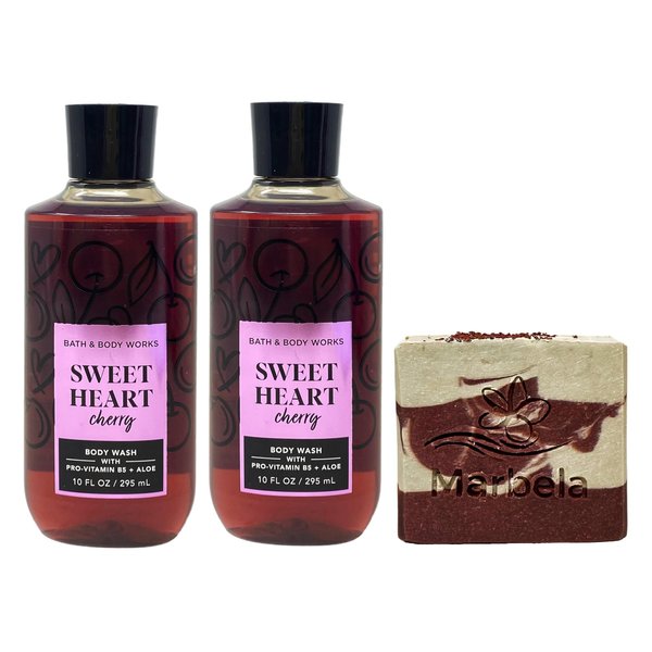 Bath & Body Works Sweetheart Cherry 2 Pack Body Wash Bundle with a Cherry On Top Bar Soap - Full Size