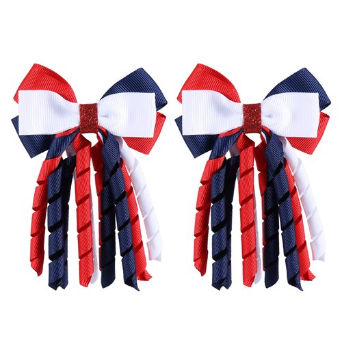 SUPCLIPS Independence Day Hair Bow Clips 3 Inch Red White Navy Blue Curly Ribbon Hair Clips Handm...