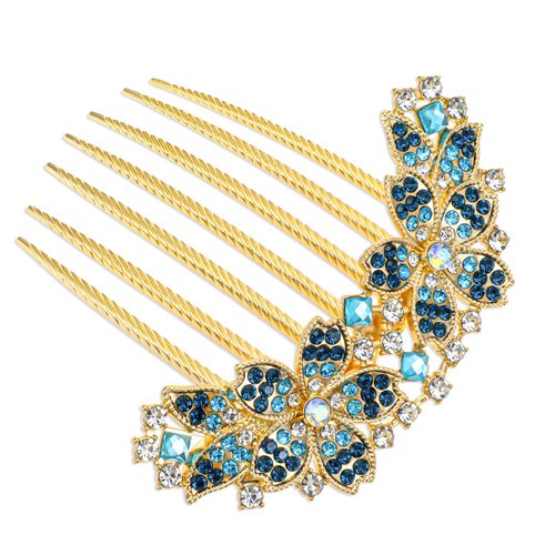 Rhinestone Hair Comb French Side Combs Decorative Hair Combs Barrettes for Women Blue Vintage Hair Accessories Inlaid Crystal Flower Hair Comb Hairpin Barrette Accessory Hair Jewelry Decorations