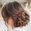 Bridal Wedding Hair Comb Wine Red Crystal Sliver Hair Vine Piece Accessories for Women Girls Party Banquet (Wine Red)