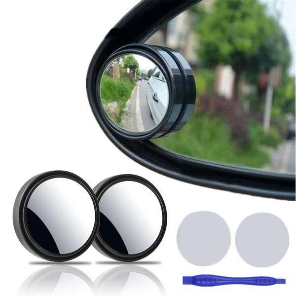 2 pcs Blind Spot Mirrors, 2" Round HD Glass Convex 360° Wide Angle Side Rear View Mirror with ABS Housing for Cars SUV and Trucks, Black, Pack of 2