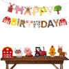 7 Pcs Farm Themed Party Supplies,Indoor and Outdoor Farm Animals 3D Table Decoration,Include Farm Animals Centerpieces and Farm Happy Birthday Banner