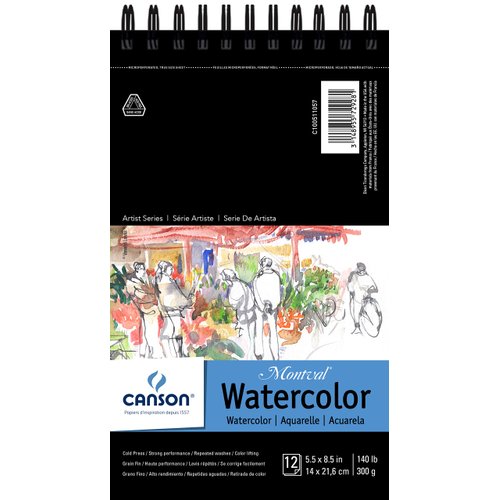 Canson Artist Series Montval Watercolor Paper, Wirebound Pad, 5.5x8.5 inches, 12 Sheets (140lb/300g) - Artist Paper for Adults and Students - Watercolors, Mixed Media, Markers and Art Journaling