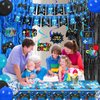 Blue Black Video Game Party Decorations Game Theme Happy Birthday Banner Hanging Swirls Balloons Garland Arch Foil Curtains Backdrops Tablecloth Kit for Kids Game Controller Birthday Supplies Decor