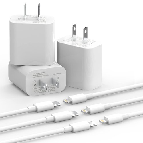 USB C Charger for iPhone Charger, 3Pack 20W USB C Wall Charger Block with Long 6FT Type C to Lightning Cable, Fast Charging Compatible with iPhone 14/13/12/11 Pro/Pro Max/XS Max/XS/XR/X/SE/8