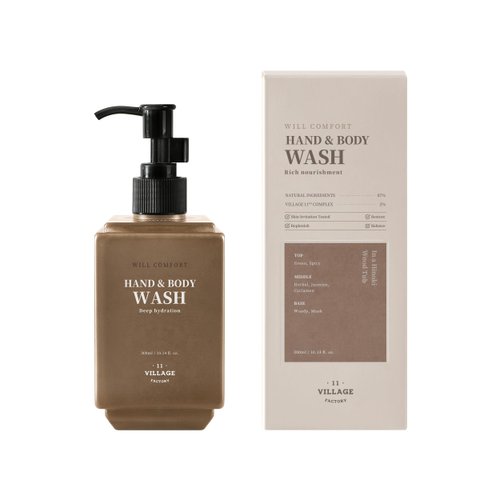 VILLAGE11FACTORY Will Comfort Hand and Body Wash (300ml/10.14 fl.oz.) Premium Home Spa, Aromatherapy, Hinoki Essential Oil, Nourishing Shea Butter and Jojoba Oil