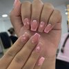 French Tip Press on Nails Medium Square Fake Nails Coffin Nails Press ons,Glossy Pink False Nails with Heart Love Gold Line Design Natural Nude Fake Nails Stick on Nails for Women Accessories 24Pcs