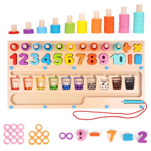 Agirlgle 3 in 1 Magnetic Color and Number Maze Wooden Montessori Toys Wooden Number Puzzles Color Sorting Counting Toy - Toddler Color Sorter Preschool Math Learning Toys