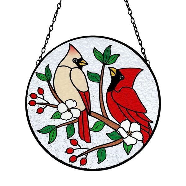 Tuitessine Cardinal Stained Glass Suncatcher Red Bird Sun Catcher Cardinal Glass Wall Window Hanging Ornament Hand-Painted Glass Panel Decor Christmas Birthday Gift for Grandma Birds Lover 6.3×6.3”