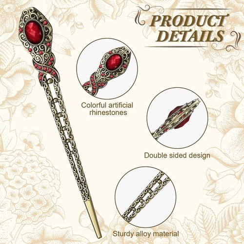 Yilloog 6 Pieces Vintage Rhinestone Hair Sticks Hair Chinese Chopsticks Retro Chignon Pins Stylish Bun Hair Sticks Traditional Hair Accessories for Women Hair Styling Decorations, 6 Colors