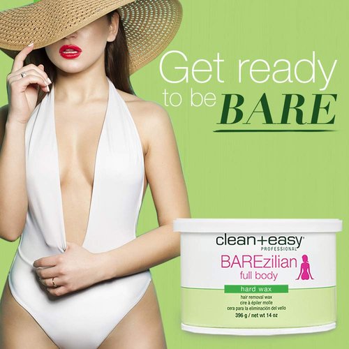 Clean + Easy BAREzilian Hard Wax, Non-Strip Hair Removal Depilatory Wax for Full Body, Bikini Brazilian Waxing, Great for Sensitive Skin - Ideal for Women and Men, 14 oz