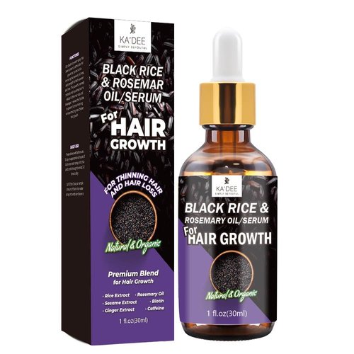 Ka'dee Black Rice & Rosemary Oil Serum for Hair Growth, 1 fl.oz (30ml), Premium Blend with Rice Extract, Rosemary Oil, Sesame Extract, Biotin, Ginger Extract, Caffeine