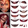BASEMMAHER 12 Sheets Halloween Clown Horror Mouth Tattoo Stickers Prank Makeup Temporary Tattoo Paper Horror Lip Big Mouth Face Tattoos Decals for Adults Women Men Halloween Masquerade Cosplay Props
