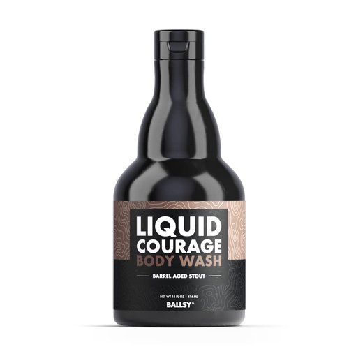 Ballsy Liquid Courage Body Wash to Hydrate Skin, with Aloe Vera, Coconut Oil and Jojoba Spheres, Barrel Aged Stout, 14 oz