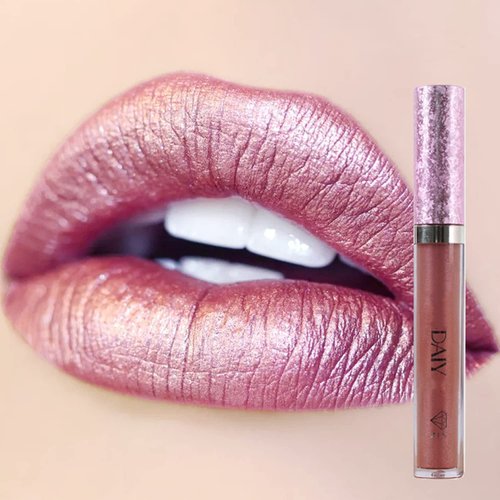 MAEPEOR Metallic Liquid Lipstick 6 Color Metal Diamond Pearl Lipstick Long Wear and Non-stick Cup Mermaid Lip Gloss (Colors 03)