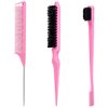 Edge Brush, Slick Back Hair Brush, Hair Accessories Comb Set 3Pcs, Rat Tail Comb for Parting Hair, Teasing Comb for Add Volume Fullness, Edge Brush for Edge Control Black Hair