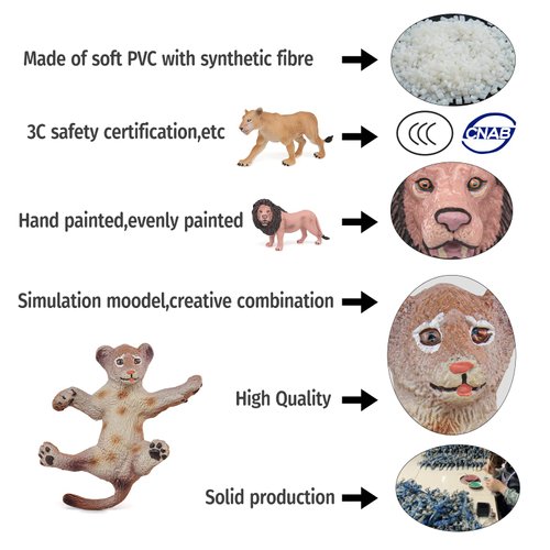 Atralo Service Wildlife Animal Figures Model Playsets 3 PCS Lion Family Figure Model Toy Desktop Decoration Collection Party Favors Toys for Boys Girls Kids