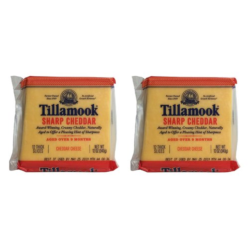 Tillamook Sharp Cheddar Cheese 12 Thick Slices, 12 OZ (Pack of 2)
