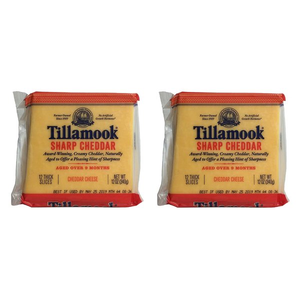 Tillamook Sharp Cheddar Cheese 12 Thick Slices, 12 OZ (Pack of 2)