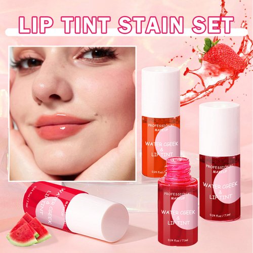 IONSGAKO 4 Colors Lip Tint Stain Set Tinta Para Labios Water Tint Lip Stain Long Lasting Waterproof Non-sticky Lightweight Matte Finish Smudge-proof Lip Makeup(Apple/Strawberry/Watermelon/Cherry)