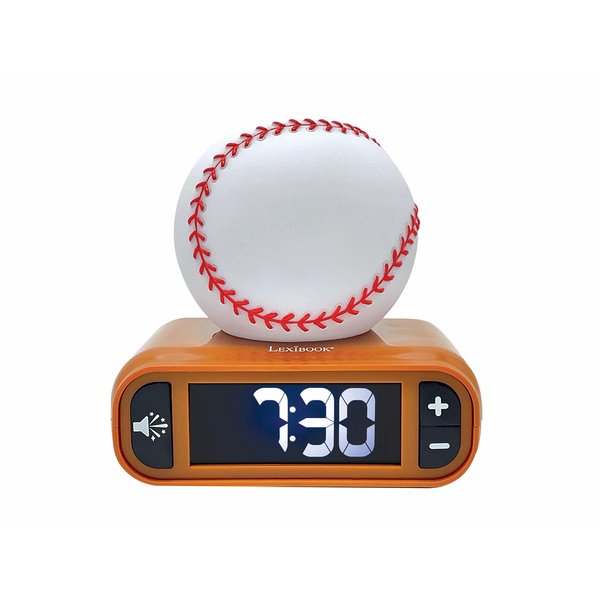 Lexibook, Baseball - Baseball Nightlight Alarm Clock, Sounds and Melodies, LCD Backlit Screen, Luminous, Snooze, Brown/White, RL800BL