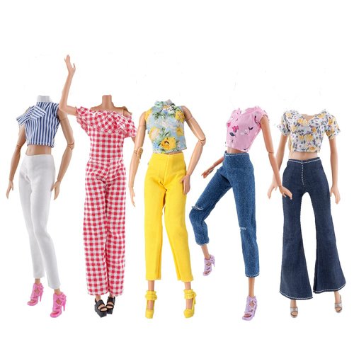 E-TING Lot 10 Items = 5 Sets Doll Clothes Casual Wear Outfit Tops + Pants with 5 Pair Shoes Accessories for 11.5 Inch Doll (Style C)