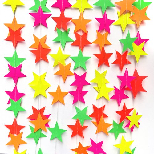 110feet UV Star Paper Neon Garland Neon Streamers Black Light Neon Decorations for Dark Glow Party UV Reactive Neon Party Favors Glow in The Dark Party Supplies Wedding Birthday Banners Decorations