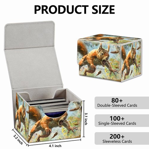 Strong Magnet Card Case Deck Box Mtg Card Box Playing Card Box Magic Deck Box Tcg Up to 200 Cards Creative Pattern Trading Card Storage Box for Collectible Card Games, A Squirrel With Sharp Claws