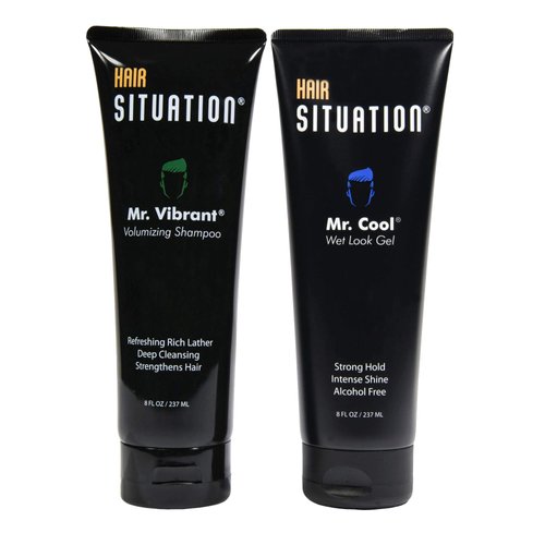 Hair Situation Mr. Cool Wet Look Hair Gel - Strong Hold, High Shine and Alcohol-Free Formula Mr. Vibrant Volumizing Shampoo for Thinning and Receding Hair Line, Fight Hair Loss For Fuller-Looking Hair