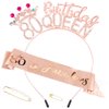 AHONEY 80th Birthday Queen Headbands for Women, 80 & Fabulous Birthday Sash and 80th Birthday Tiara Set, 80th Birthday Decorations Birthday Gifts for Women Party Favors (Rose Gold)