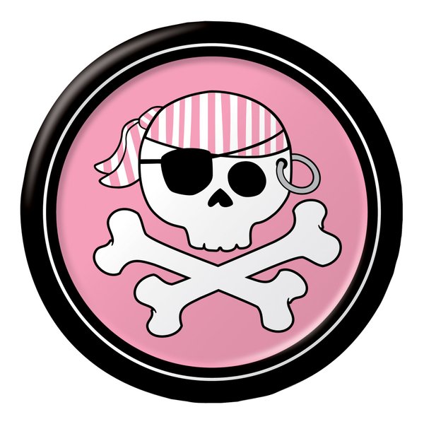 8-Count Round Paper Dessert Plates, Pirate Parrty Girl