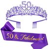 Ondder 50th Birthday Sash Purple Birthday Tiara and Sash for Women 50th Birthday Sash and Crown for Women 40 & Fabulous Birthday Sash Birthday Party Decorations Gifts for Her Party Favors Supplies