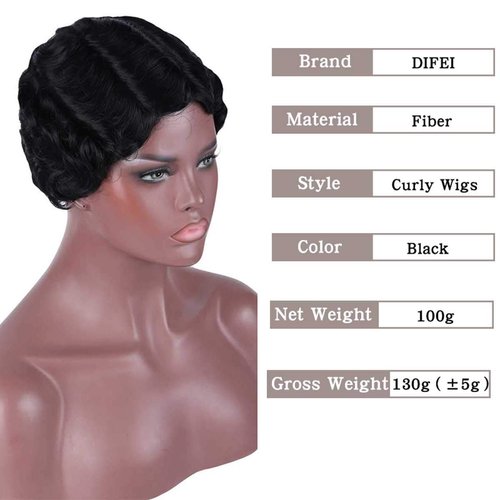 DIFEI 15 Colors Women Black Blonde Golden Brown Pink Blue Wine Red Short Finger Wave Curly Wigs Nuna Wigs Janet Collection (BUG)