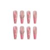 MISUD Coffin Press on Nails Long Ballerina Fake Nails Glossy Glue on Nails Cute Pink Heart Acrylic Nails Bling Glitter French Tip Artificial Nails Rhinestone Stick on False Nails with Design 24 pcs