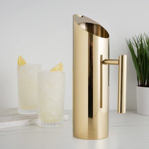 Viski Premium Finish Gold Pitcher, Modern Drink Carafe, Stainless Steel Pitcher, 26 Ounces, Pitcher with Handle, Gold Plated, Set of 1