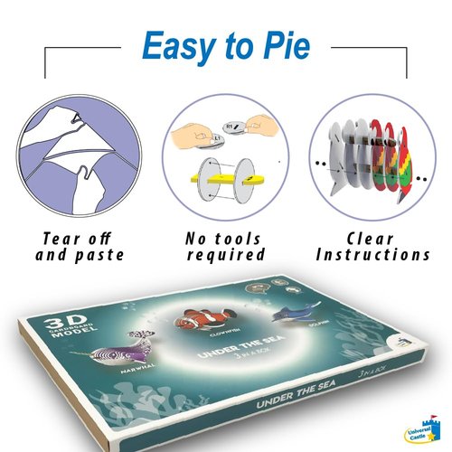 3 in 1 Animal Themes 3D Puzzles Cardboard DIY Craft Kit for Kids Adventure Share Pack Puzzle Toys Fun Gift (Under The Sea)