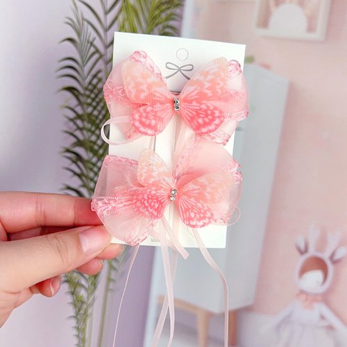 Pink Butterfly Hair Clip Cute Butterfly Tassel Hair Bow Barrettes Hairpin with Long Tail, Halloween Costume Decor Accessories for Toddler Teen Girls Back School Gift