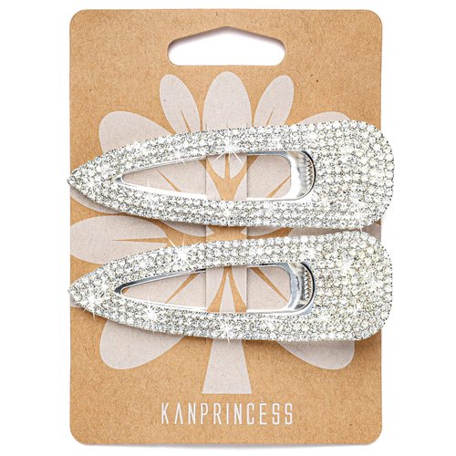 KANPRINCESS 2PCS 3.3Inch Rhinestones Hair Clips,Gold Hair Clips Barrettes, Rhinestones Hair Accessories for Women Girls Bridal,Wedding,Party,Prom(Silver)