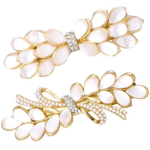 Isslly 2PCS Flower Opal Hair Clips, Vintage Rhinestone Opal Hair Barrettes, Fancy Butterfly Bow Hair Clips for Long Hair, Elegant French Hair Jewelry Accessories for Women, Girls -Gold