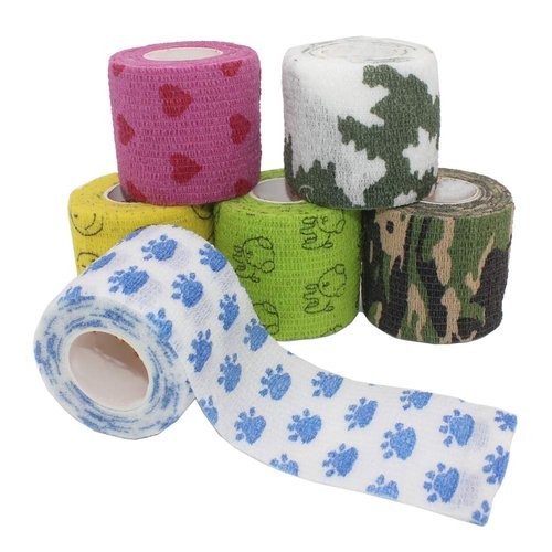 Leen4You Bandage Cohesive Non Woven Bandage Adhesive Bandage Medical Bandage, Sports Bandage, Dog Horse Pet Vet Animal Wound Cohesive Bandage Wrap Leg Support (W:5cm/2 inch,L:4.5m, Pattern Mix)-Pack o