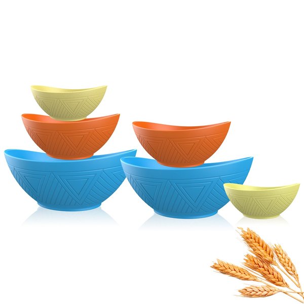 Wrova Salad Bowls Set of 6 with 3 Size,Unbreakable Wheat Straw Bowls for Kitchen,Fridge,Dishwasher and Microwave Safe Serving Bowls for Salad,Cereal,Snack,Dessert. Vibrant Series