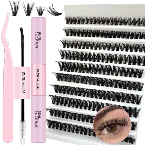 DIY Lash Extension Cluster Kit 200pcs Individual Lash Clusters DIY D Curl Eyelash Extension Kit 40D 8-18mm Mix Lash Clusters with Lash Bond and Seal and Lash Applicator Tool, by Befacl