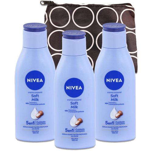 Nivea Soft Milk Lotion Nourishing Lotion Travel Set - Nivea Lotion for Dry Skin Bundle 3 Pack Nivea Soft Milk Travel Size 100ml Plus Travel Bag | Nivea Lotion Travel Size Bulk for Women