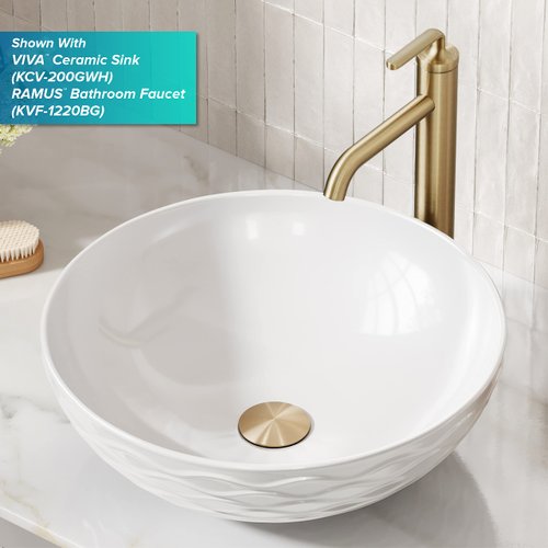 Kraus PU-L10BG Bathroom Pop-Up Drain Assembly for Vessel Sinks Without Overflow, with Extended Thread for Thicker Countertops, 10 3/4 Inch, Brushed Gold