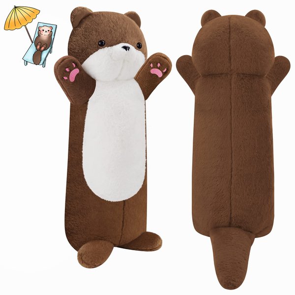 Gisqis Long Otter Plush Pillow, 25.2" Weighted Stuffed Animal Giant Stuffed Otter Animal Big Cute Sea Otter Body Pillow Plushies Soft Otter Stuffed Animal Birthday Gifts for Kids Brown
